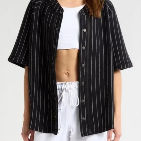 Free People Starting Line Layering Top Snap Buttondown Black Tunic L - Picture 2 of 8